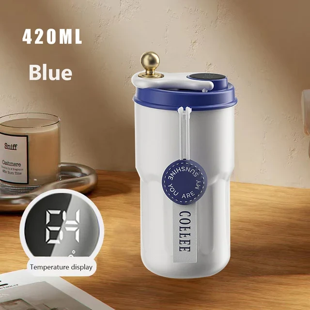 Thermobecher m Temperaturanzeige Becher Edelstahl 450ml MUG Isolierbecher Tasse