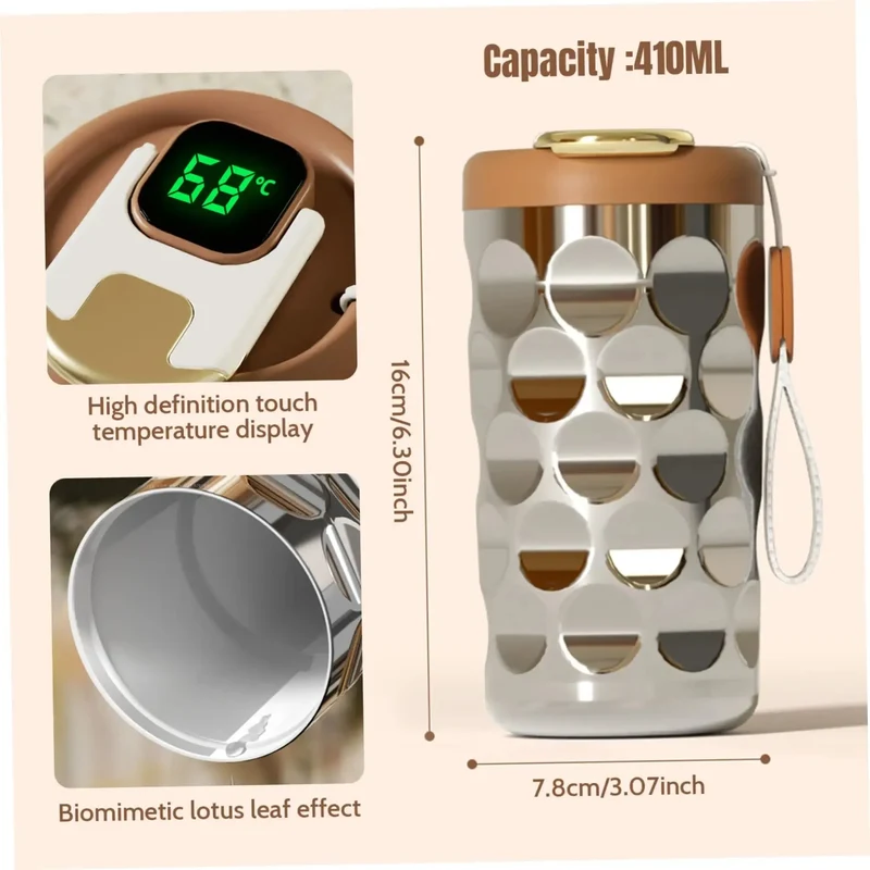 Thermobecher m Temperaturanzeige Becher Edelstahl 450ml MUG Isolierbecher Tasse