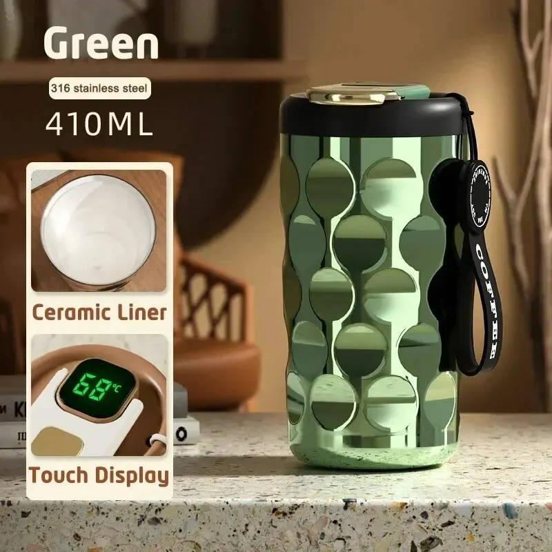 Thermobecher m Temperaturanzeige Becher Edelstahl 450ml MUG Isolierbecher Tasse