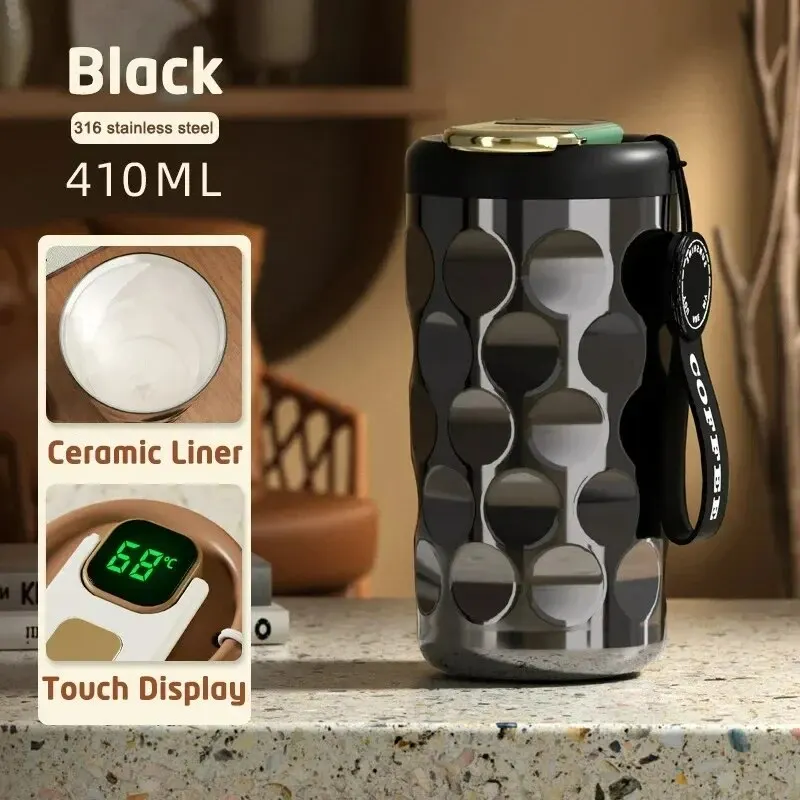 Thermobecher m Temperaturanzeige Becher Edelstahl 450ml MUG Isolierbecher Tasse