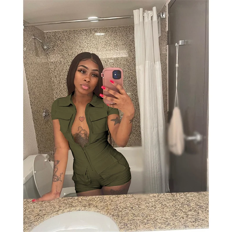 Damen Cargo Shorts Overall Jumpsuit Army Streetwear Strampler Playsuit Hotpants