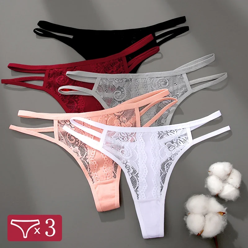 3Stk Frauen Spitze Tanga String Höschen Sexy Schlüpfer Slip Dessous Unterwäsche