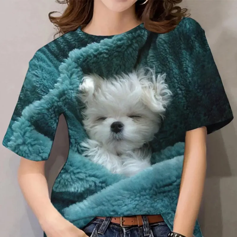 Damen Sommer Top 3D Katzen T-Shirt Rundhals Streetwear lockeres Damentop Bluse