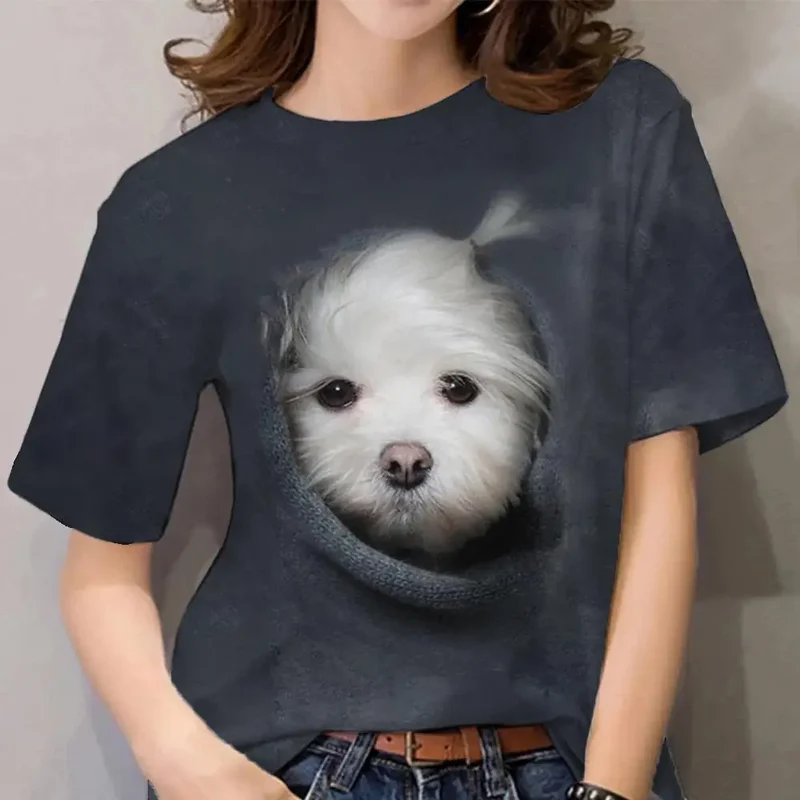 Damen Sommer Top 3D Katzen T-Shirt Rundhals Streetwear lockeres Damentop Bluse