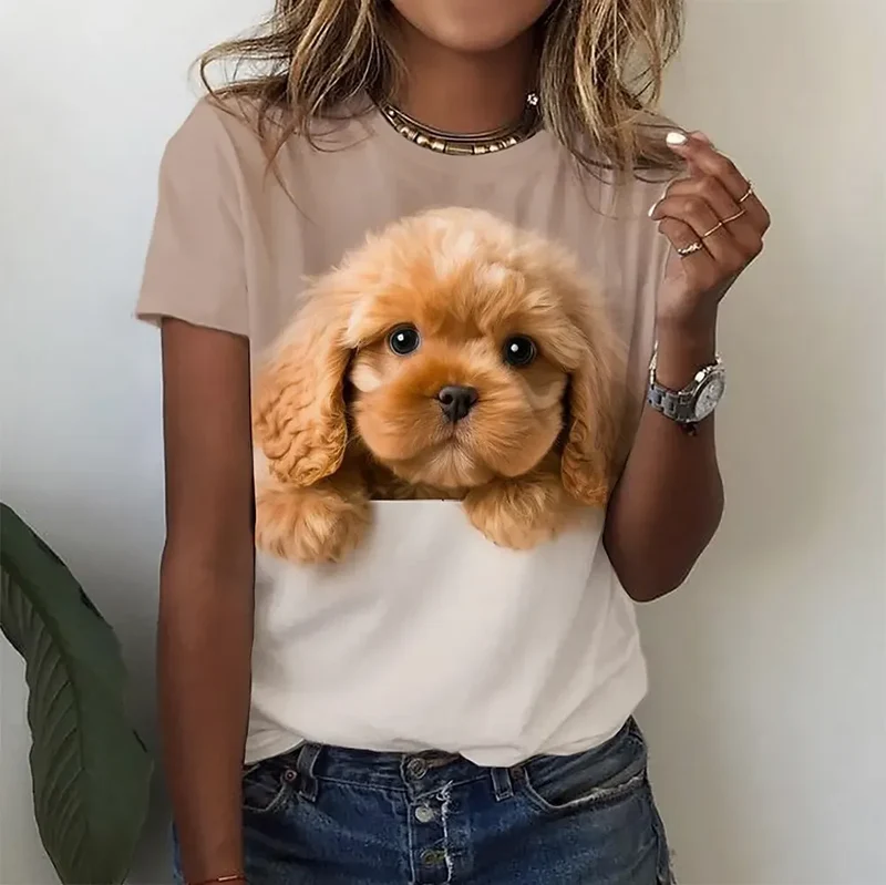Damen Sommer Top 3D Katzen T-Shirt Rundhals Streetwear lockeres Damentop