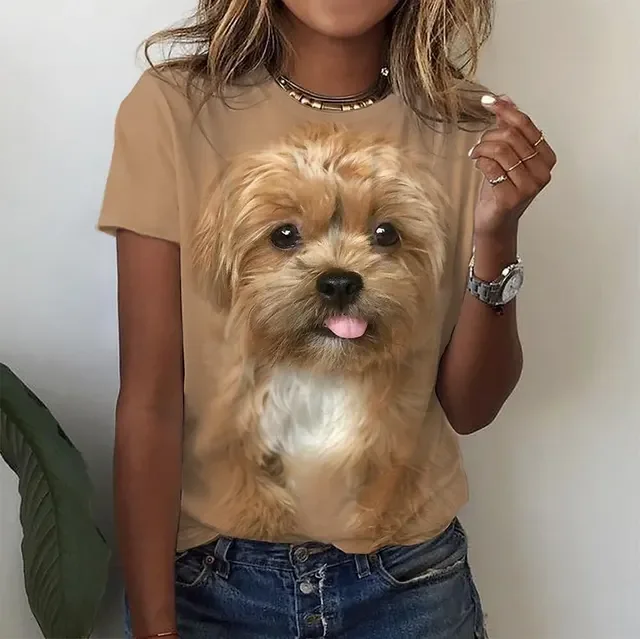 Damen Sommer Top 3D Katzen T-Shirt Rundhals Streetwear lockeres Damentop