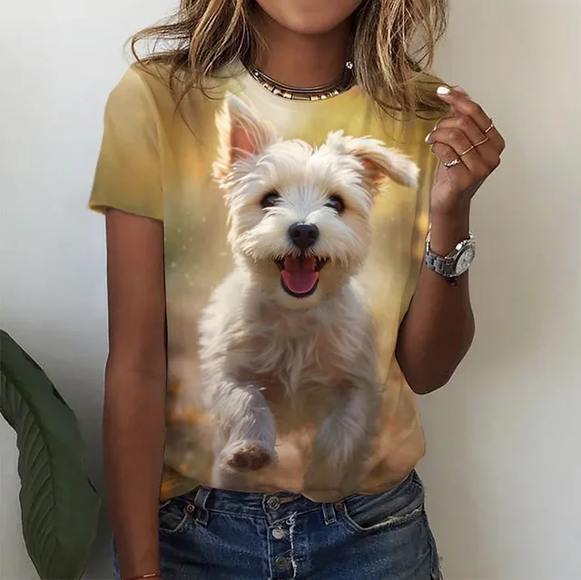 Damen Sommer Top 3D Katzen T-Shirt Rundhals Streetwear lockeres Damentop