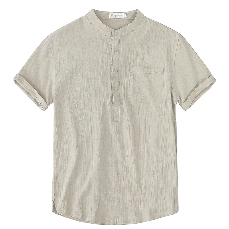 Herren Poloshirt Leinenhemd Kurzarm T-Shirt Leinen Hemd Polohemd Freizeithemd