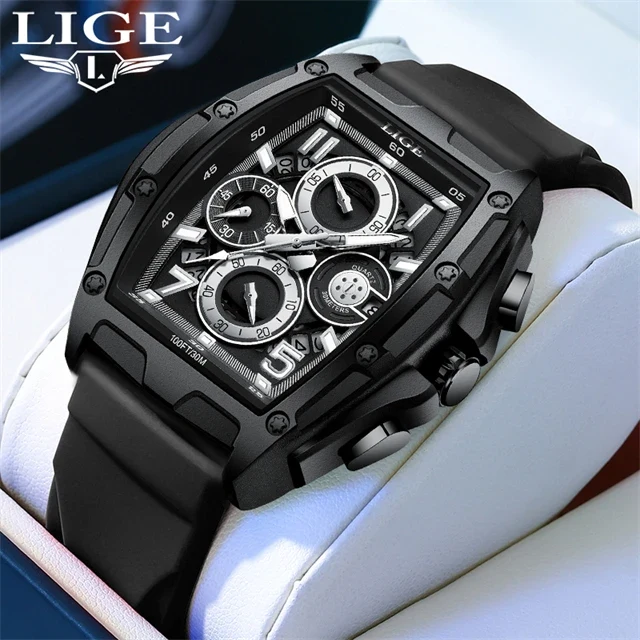 Herren Armbanduhr Silber Schwarz Edelstahl Quarzuhr Luxus Chronograph Business