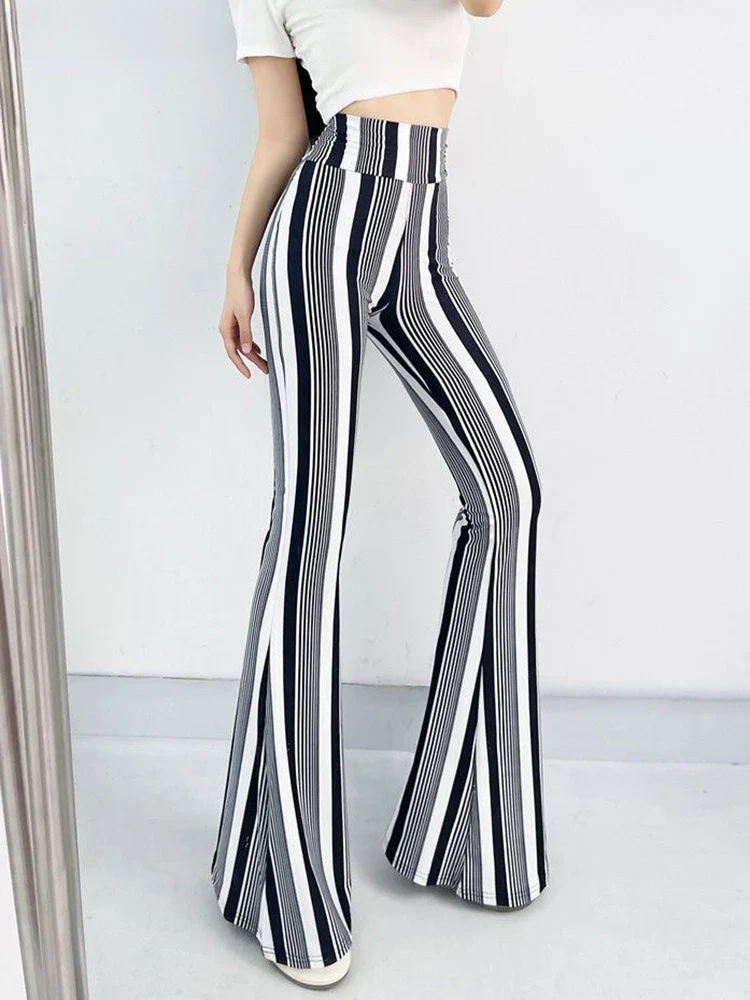 Damen Leggings Sexy gestreift hoher Taille Bootcut Hüftjeans Schlaghose Flared
