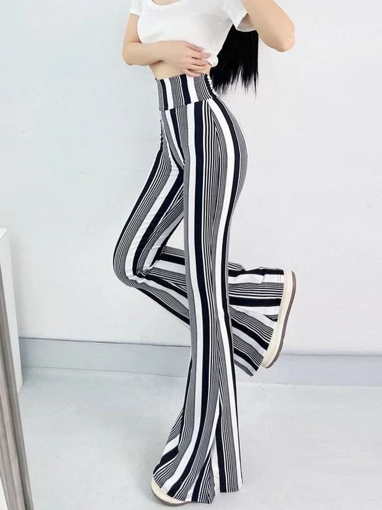 Damen Leggings Sexy gestreift hoher Taille Bootcut Hüftjeans Schlaghose Flared