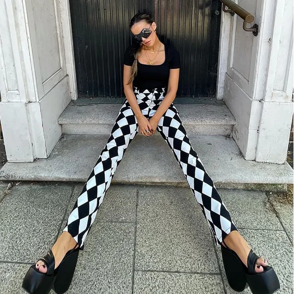 Damen Leggings Kariert Tartan Karo Muster Bootcut Hüftjeans Schlaghose Flared