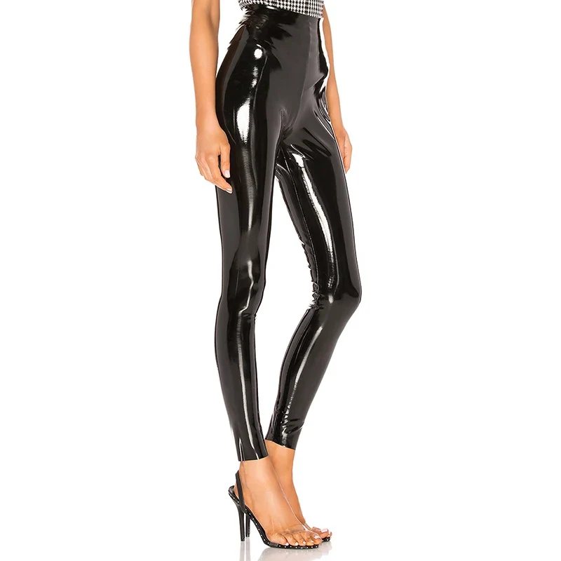 Damen Dünne Leggings Stretch Hose Weiß Glänzend Latex Nachtclub Sexy Hohe Taille