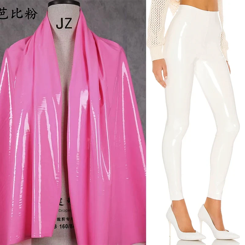 Damen Dünne Leggings Stretch Hose Weiß Glänzend Latex Nachtclub Sexy Hohe Taille