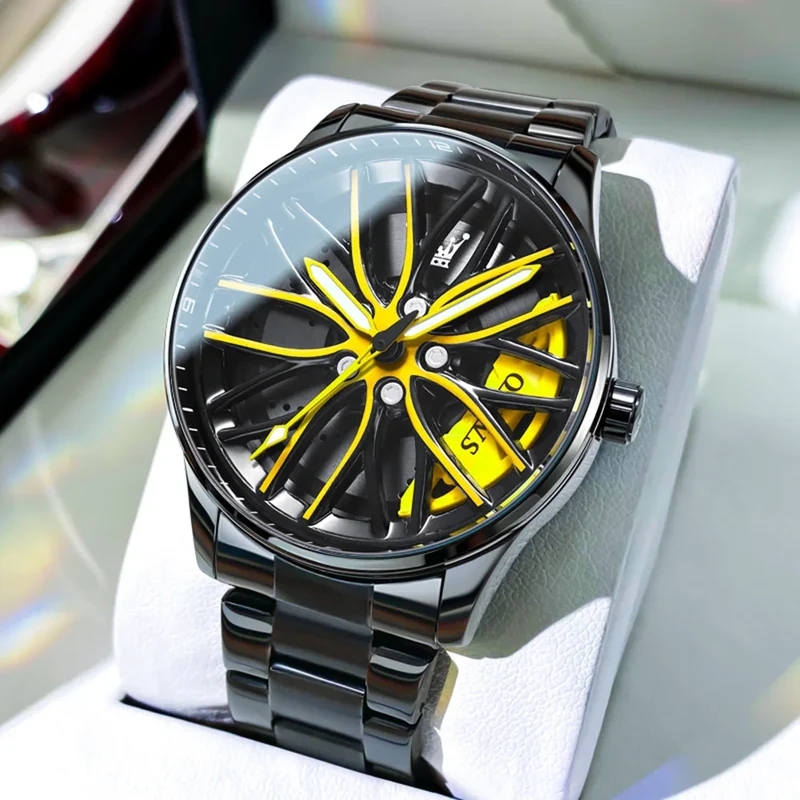 Herren Armbanduhr Edelstahl Felge Fashion Sport Quarz Uhr Chronograph Business