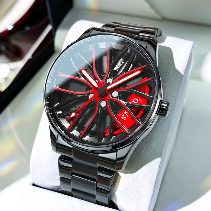 Herren Armbanduhr Edelstahl Felge Fashion Sport Quarz Uhr Chronograph Business