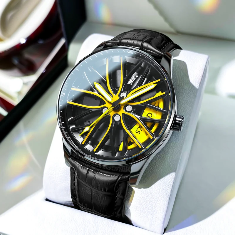 Herren Armbanduhr Edelstahl Felge Fashion Sport Quarz Uhr Chronograph Business