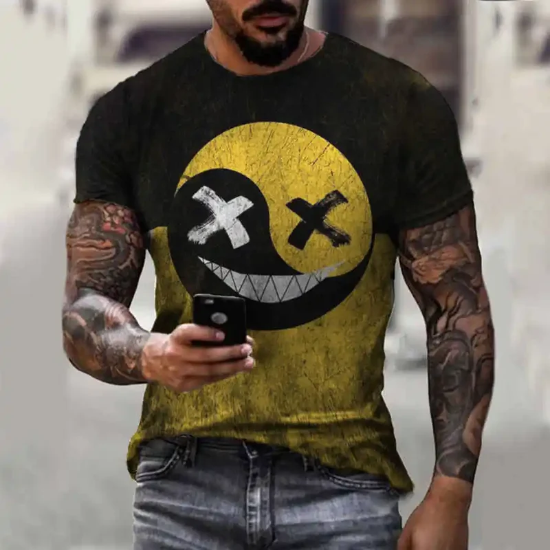 Fashion Herren Hip Hop Smiling Face T-Shirt Rundhals Unisex Sommer StreetwearTop