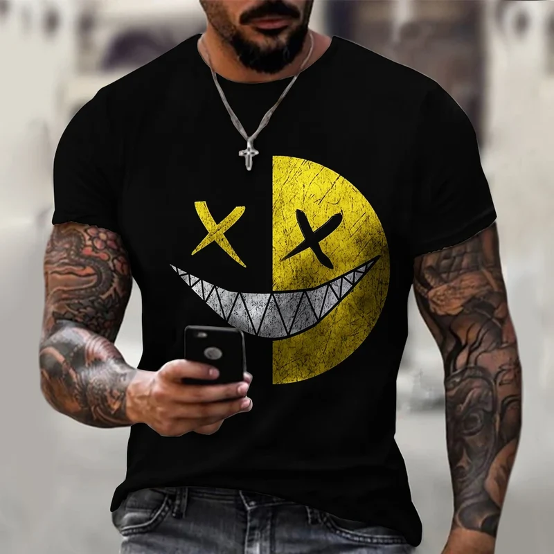 Fashion Herren Hip Hop Smiling Face T-Shirt Rundhals Unisex Sommer StreetwearTop