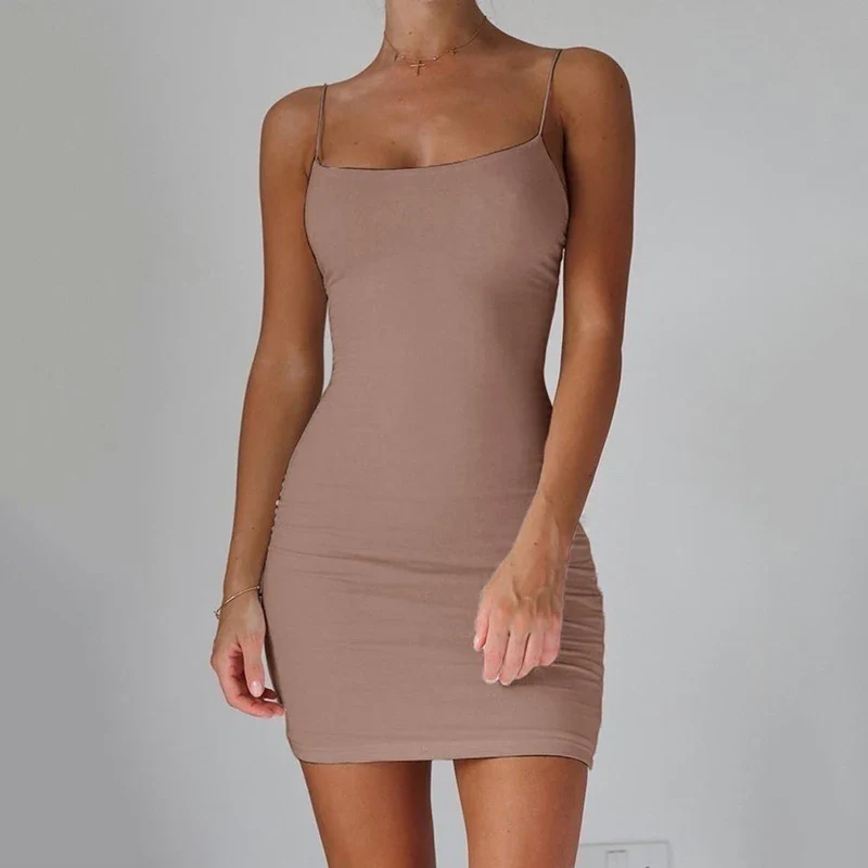 Frauen Sexy Minikleid Trägerloses Kleid Sweatkleid Spaghettiträger Rock Bodycon