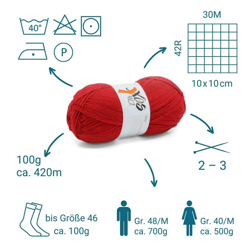 ElbSox Pier 4 | 100g Sockenwolle | 005 - Leuchtturmrot