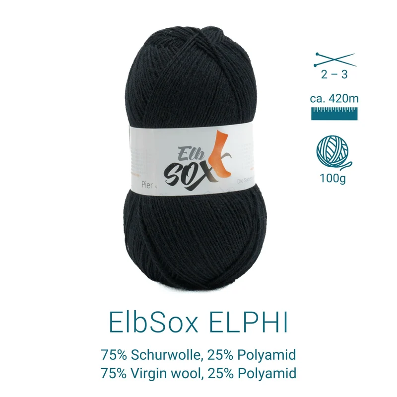 ElbSox Pier 4 | 100g Sockenwolle | 001 - Ankerschwarz