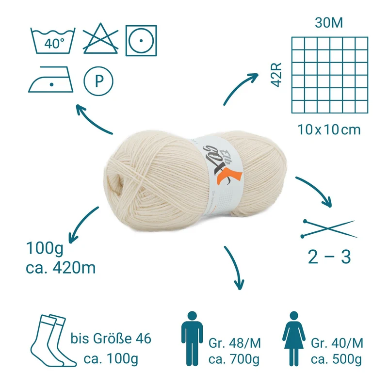 ElbSox Pier 4 | 100g Sockenwolle | 002 - Muschelweiß
