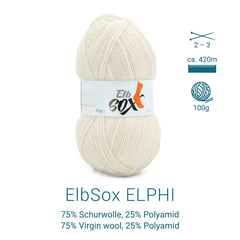 ElbSox Pier 4 | 100g Sockenwolle | 002 - Muschelweiß