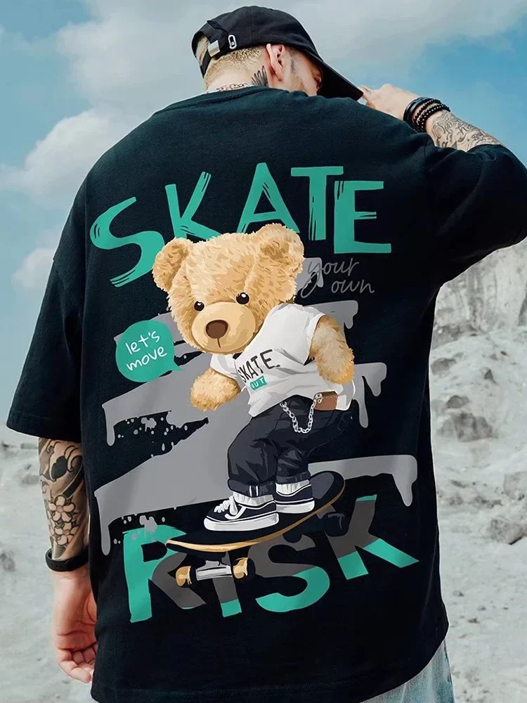 Trendy Herren Plus Size Skater T-Shirt Rundhals Sommer Hip Hop Streetwear Top