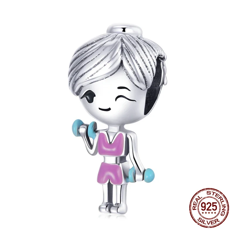 Charms Anhänger 925er Sterling Silber Charm Armband Gym Hantel Damen Geschenk