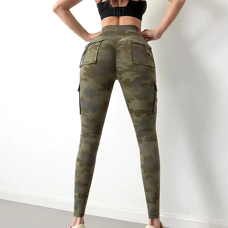 Damen Fashion Leggings Push Up Leggins Camouflage Yoga Hose Cargo Sexy Gym Wear
