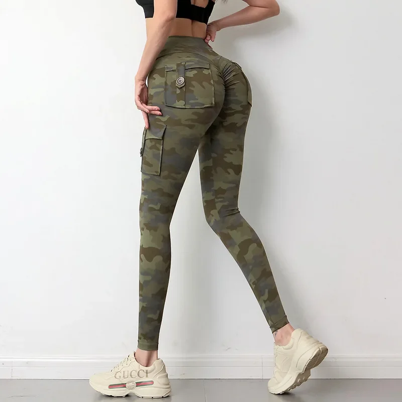 Damen Fashion Leggings Push Up Leggins Camouflage Yoga Hose Cargo Sexy Gym Wear