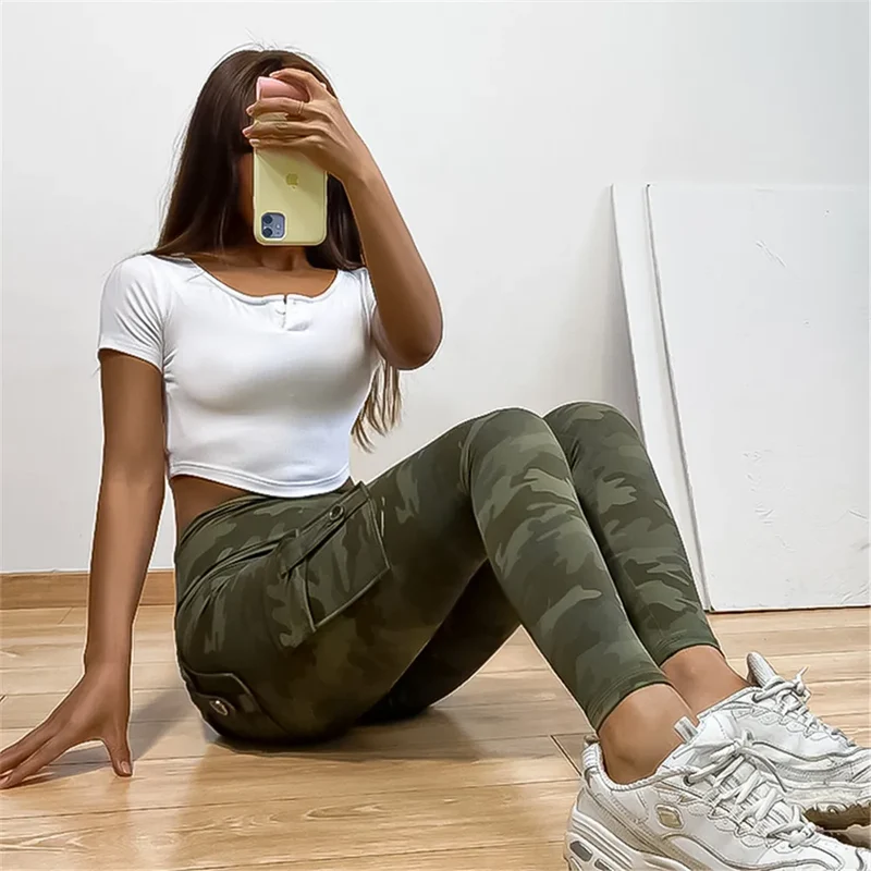 Damen Fashion Leggings Push Up Leggins Camouflage Yoga Hose Cargo Sexy Gym Wear