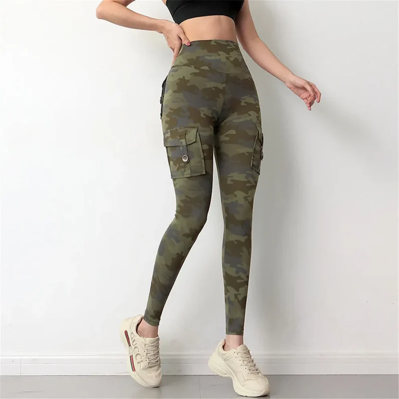 Damen Fashion Leggings Push Up Leggins Camouflage Yoga Hose Cargo Sexy Gym Wear