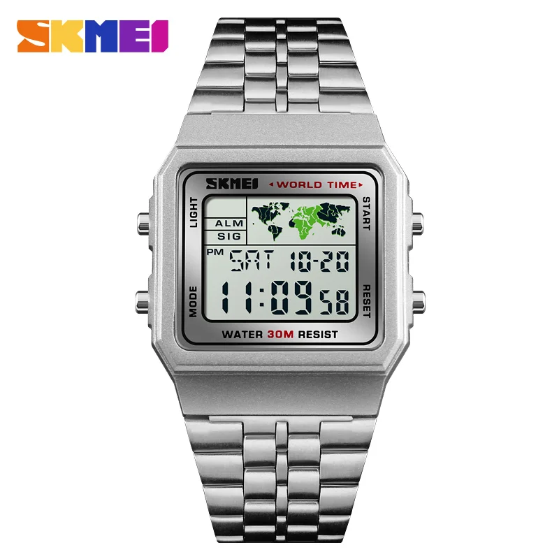 Herren Armbanduhr Digital Uhr Silber Edelstahl Quarzuhr Luxus Chronograph