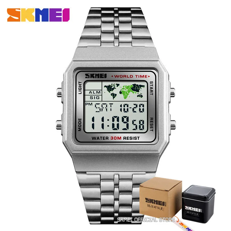 Herren Armbanduhr Digital Uhr Silber Edelstahl Quarzuhr Luxus Chronograph