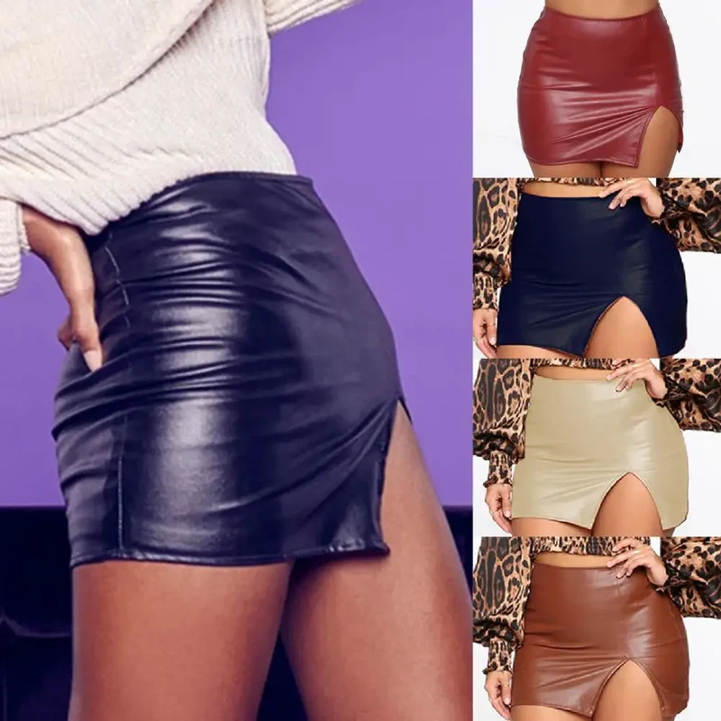 Sexy Damen Lederrock Minirock PU Mini Rock Bodycon Partyrock Clubwear
