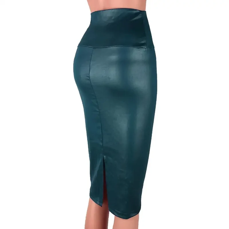 Damen Lederrock Minirock PU Mini Rock Bodycon Partyrock Clubwear langer Rock