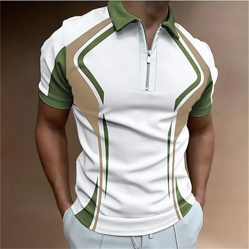 Herren Poloshirt POLO Shirt Zip Kontrast Kragen Kurzarm Slim Fit Hemd Polohemd