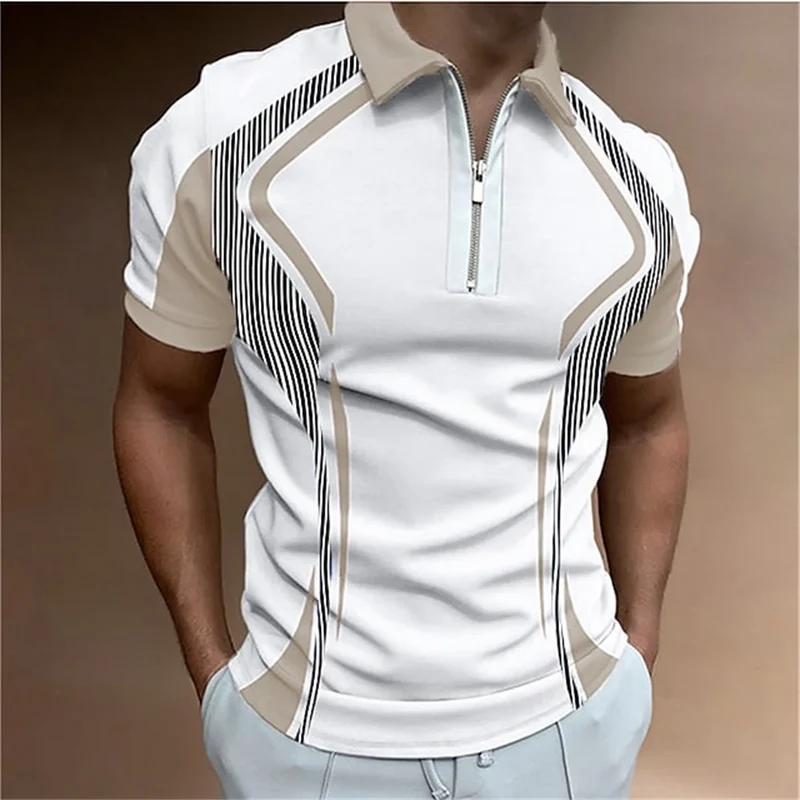 Herren Poloshirt POLO Shirt Zip Kontrast Kragen Kurzarm Slim Fit Hemd Polohemd