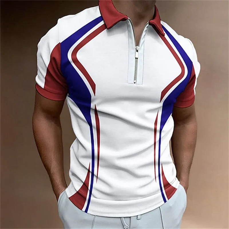 Herren Poloshirt POLO Shirt Zip Kontrast Kragen Kurzarm Slim Fit Hemd Polohemd