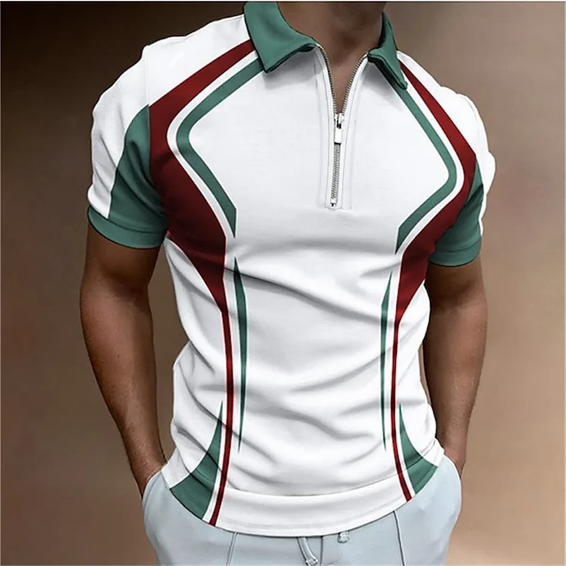 Herren Poloshirt POLO Shirt Zip Kontrast Kragen Kurzarm Slim Fit Hemd Polohemd