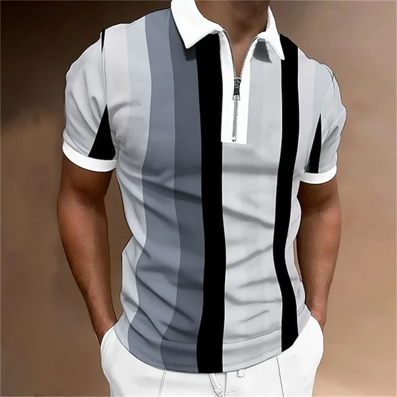 Herren Poloshirt POLO Shirt Zip Kontrast Kragen Kurzarm Slim Fit Hemd Polohemd