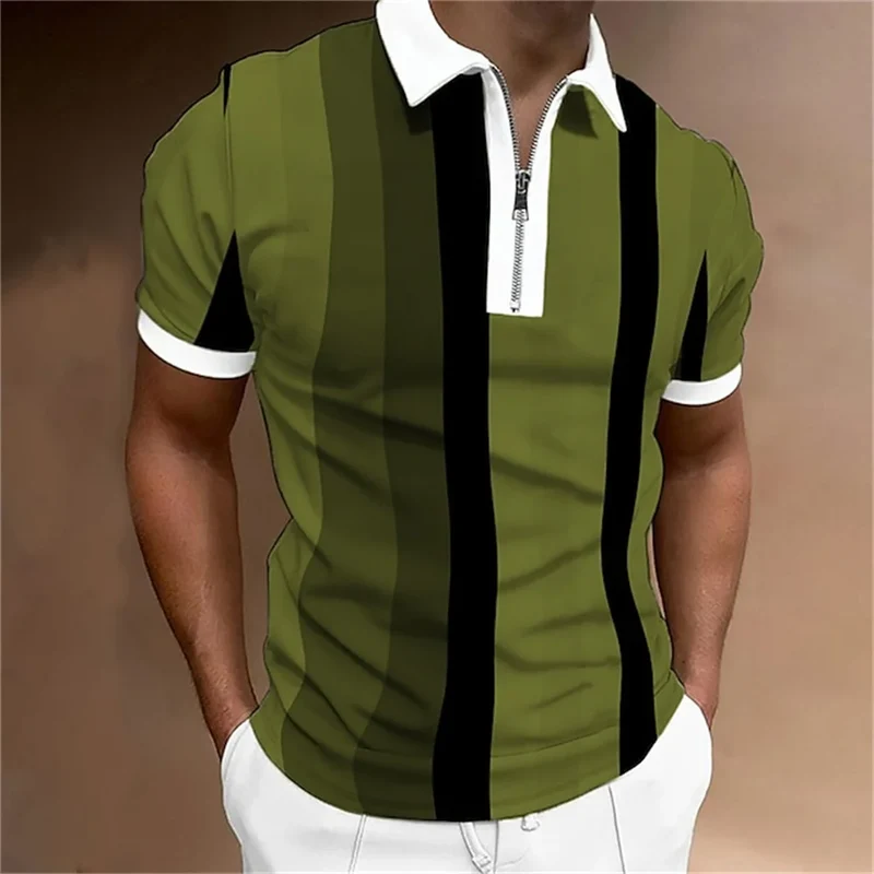 Herren Poloshirt POLO Shirt Zip Kontrast Kragen Kurzarm Slim Fit Hemd Polohemd