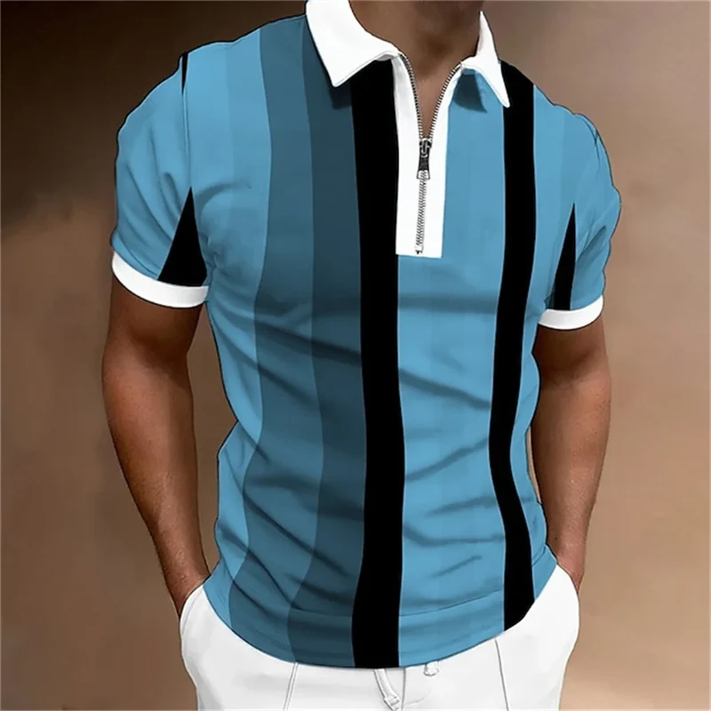 Herren Poloshirt POLO Shirt Zip Kontrast Kragen Kurzarm Slim Fit Hemd Polohemd