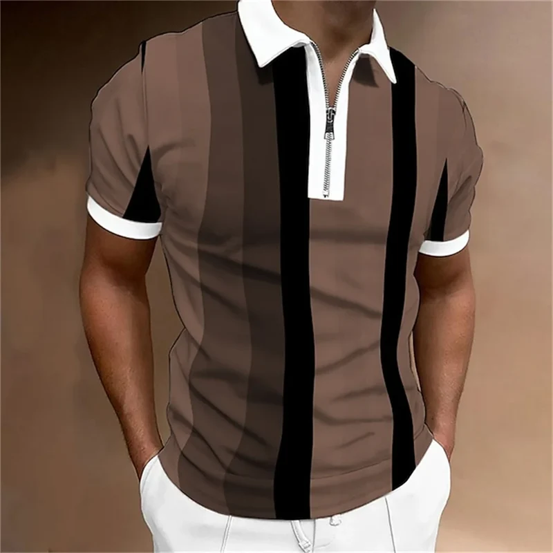 Herren Poloshirt POLO Shirt Zip Kontrast Kragen Kurzarm Slim Fit Hemd Polohemd