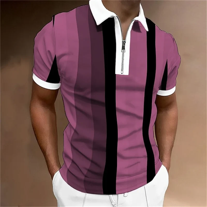 Herren Poloshirt POLO Shirt Zip Kontrast Kragen Kurzarm Slim Fit Hemd Polohemd