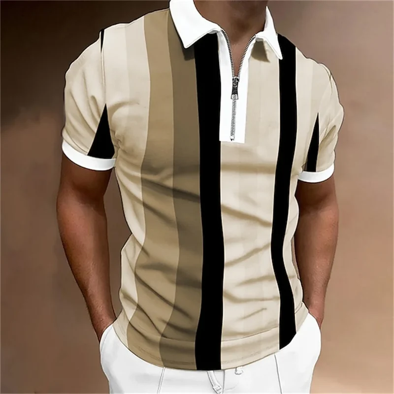 Herren Poloshirt POLO Shirt Zip Kontrast Kragen Kurzarm Slim Fit Hemd Polohemd