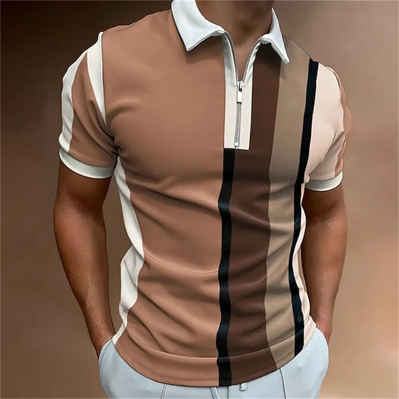 Herren Poloshirt POLO Shirt Zip Kontrast Kragen Kurzarm Slim Fit Hemd Polohemd