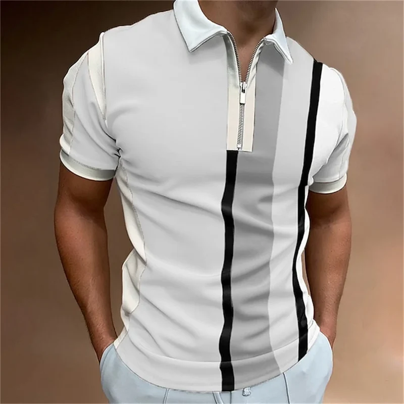 Herren Poloshirt POLO Shirt Zip Kontrast Kragen Kurzarm Slim Fit Hemd Polohemd